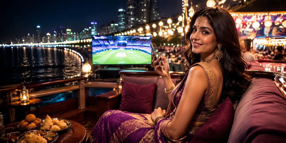 Night market in Mumbai showing people using mobile to place cricket bets